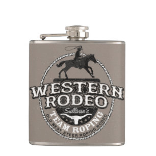 Western Rodeo Old West Steer Roping Personalisiert Flachmann