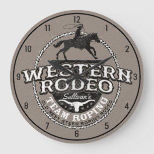 Western Rodeo Old West Steer Roping Personalisiert Große Wanduhr