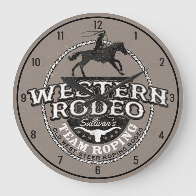 Western Rodeo Old West Steer Roping Personalisiert Große Wanduhr (Vorderseite)