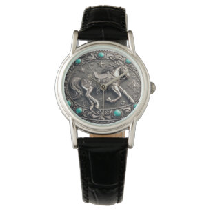 Western Rodeo Pferd mit türkisfarbener eWatch Armbanduhr