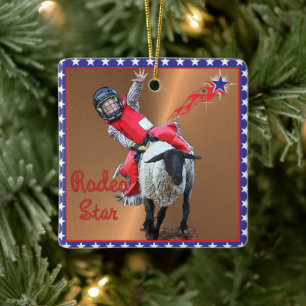 Western Rodeo Star Mutton Busting Kid Keramikornament