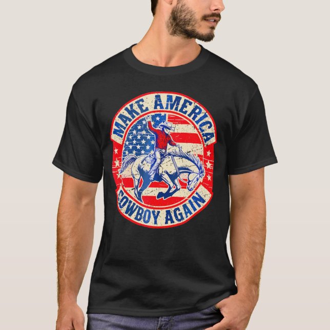 Western Rodeo Usa Flag macht Amerika zu einem Cowb T-Shirt (Vorderseite)