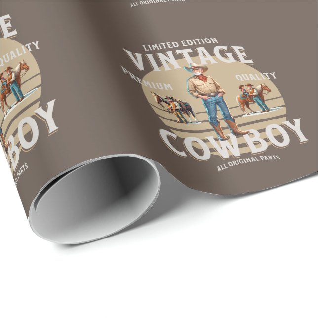 Western Rodeo Vintag Cowboy Geschenkpapier (Rolleneckpunkt)