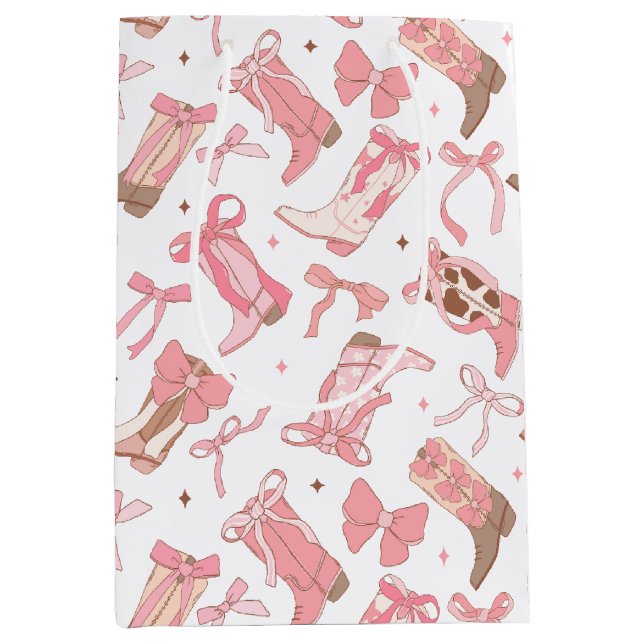 Western Rosa Rodeo Stiefel mit Bows Brautparty Mittlere Geschenktüte (Vorderseite)