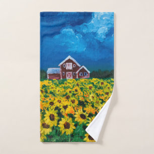Western Roter Stall Sommer Sonnenblumenfeld Handtuch