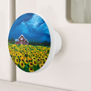 Western Roter Stall Sommer Sonnenblumenfeld Keramikknauf