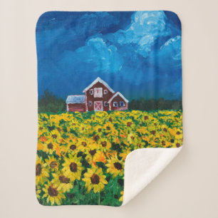 Western Roter Stall Sommer Sonnenblumenfeld Sherpadecke