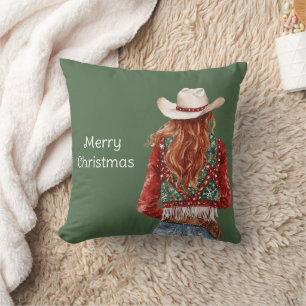 Western-Rotschopf-Cowgirl-Weihnachten Kissen