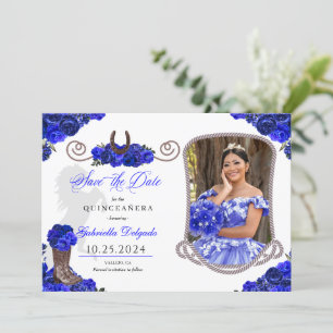 Western Royal Blue Quinceañera Save the Date Foto Einladung