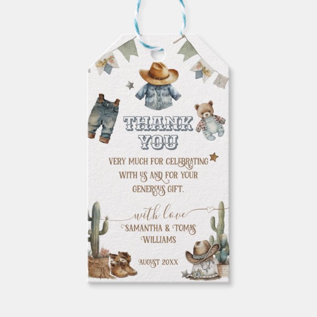 Western Rustic Boho Kleine Cowboy Babydusche Geschenkanhänger (Vorderseite)