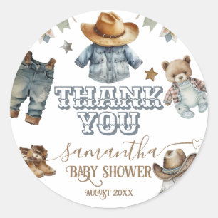 Western Rustic Boho Kleine Cowboy Babydusche Runder Aufkleber