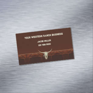 Western Rustic Brown Bull Skull Country Rodeo Magnetische Visitenkarte
