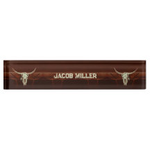 Western Rustic Brown Bull Skull Country Rodeo