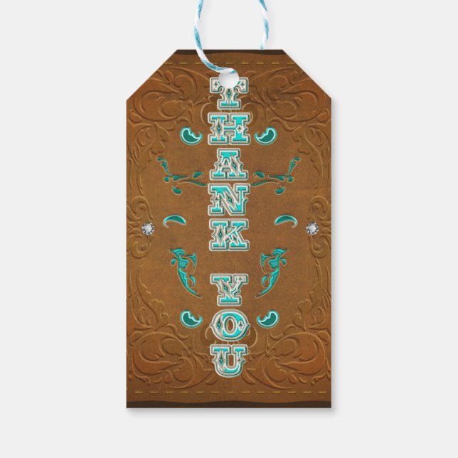 Western Rustic Brown Leather Diamonds vielen Dank Geschenkanhänger (Rückseite)