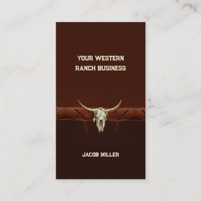 Western Rustic Bull Skull Brown Country Rodeo Visitenkarte (Vorderseite)