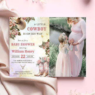 Western Rustic Floral Baby Dusche Party Foto Einladung