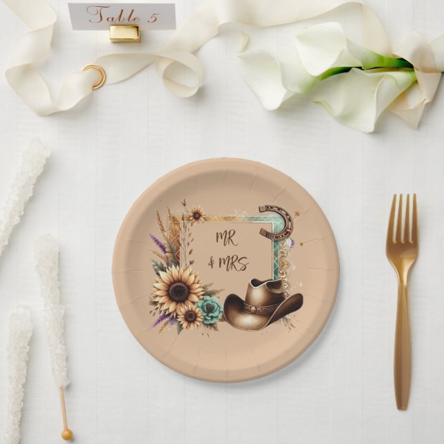 Western Rustic Wedding Mr. & Mrs. 7 inch Party Pappteller (Hochzeit)