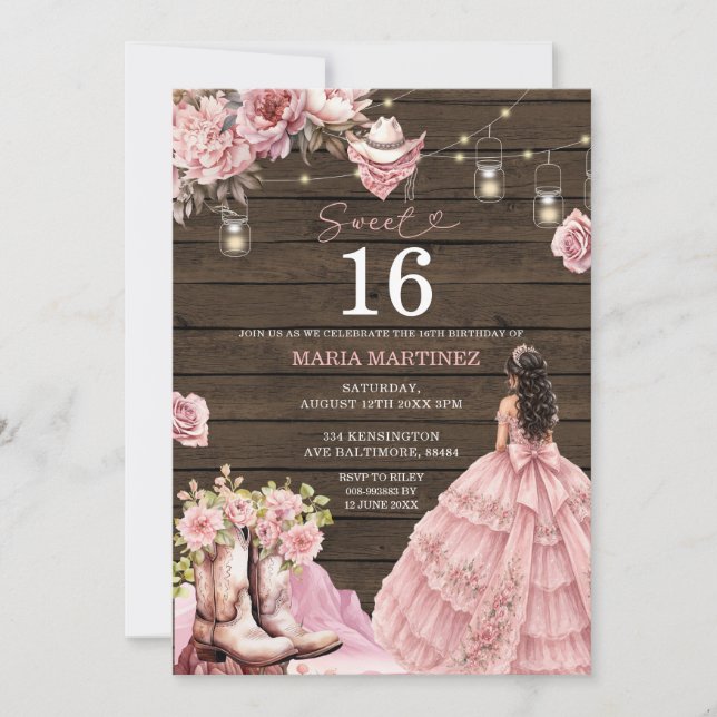 Western Rustic Western Sweet 16 Einladung (Vorderseite)