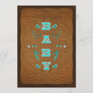 Western Rustikal-Braun Leder Babydusche Einladung