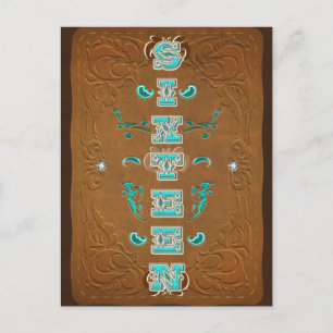 Western Rustikal Braun & Türkis SIXTEEN 16 Party Ankündigungspostkarte