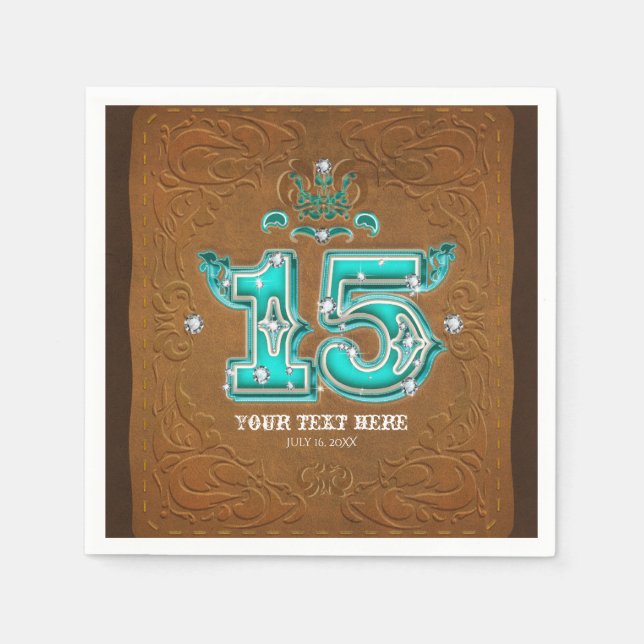 Western Rustikal-braunes Lederdesign & Diamanten 1 Serviette (Vorderseite)