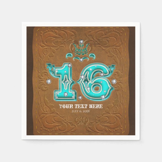 Western Rustikal-braunes Lederdesign & Diamanten 1 Serviette (Vorderseite)