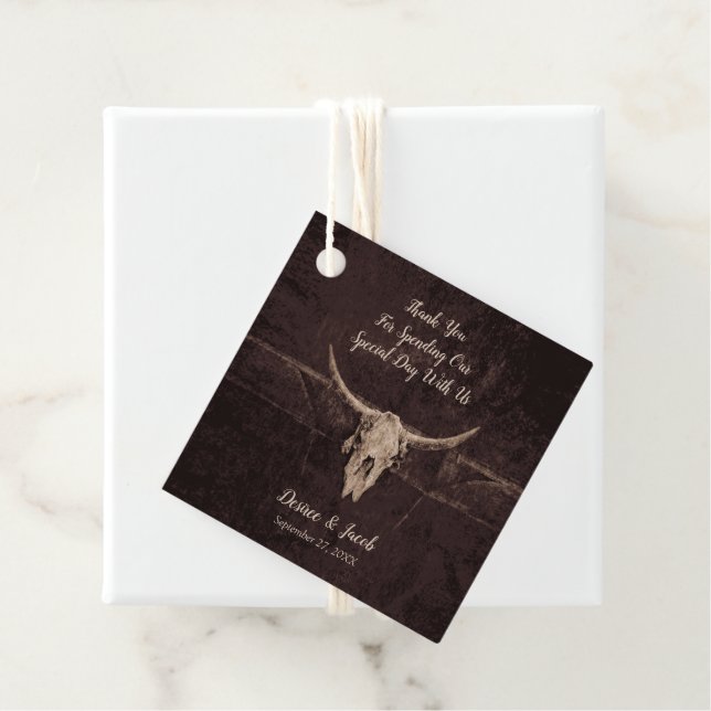 Western Rustikale Bull Skull Hochzeit Land Textur Geschenkanhänger (Beispiel)