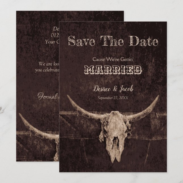 Western Rustikale Hochzeit Save the Date Vintag (Vorne/Hinten)