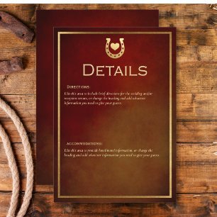 Western Rustikale Hufeisenburgund & Golddetails Begleitkarte