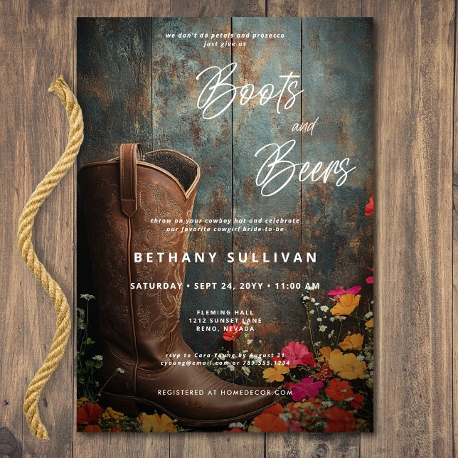 Western Rustikale Stiefel & Bier Brautparty Einladung (Western Rustic Boots & Beers Bridal Shower Invitation)