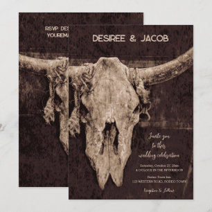Western Rustikaler Brauner Rodeo Bull Skull Einladung