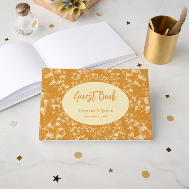 Western Rustikaler Gold Glitzer Monogram Kuhschäde Gästebuch (Vorderseite Offen)