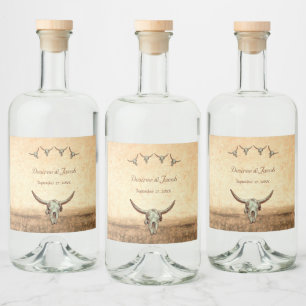 Western Rustikaler Hochzeitskuhschädel Alkoholflaschenetikett