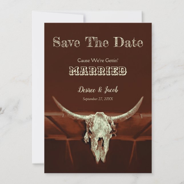 Western Rustikaler Hochzeitstiefel - Schädel Save  The Date (Vorderseite)