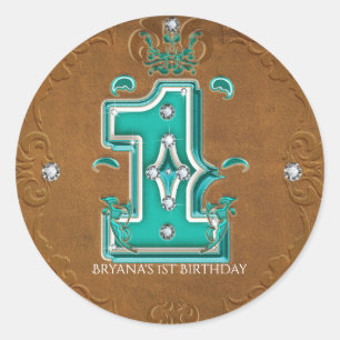 Western Rustikales braunes Imitat Leder Nummer 1 E Runder Aufkleber