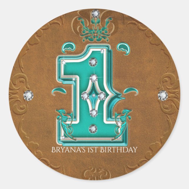 Western Rustikales braunes Imitat Leder Nummer 1 E Runder Aufkleber (Vorderseite)