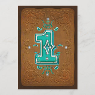 Western rustikales Brown u. Türkis 1 ein 1. Party Einladung