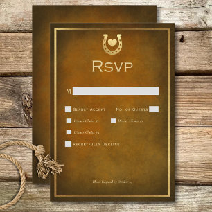Western Rustikales Hufeisen Brown & Gold Dinner RSVP Karte