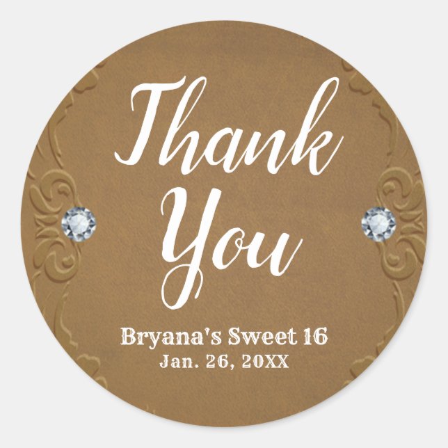 Western Rustikales Leder Denim & Diamonds Party Runder Aufkleber (Vorderseite)