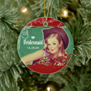 Western Saddle Cowgirl Bridesmaid Horse Ranch Keramik Ornament