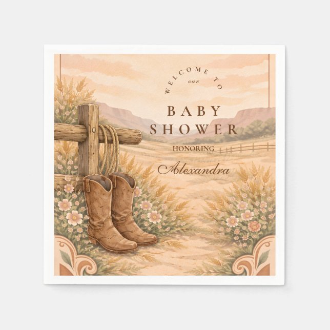 Western Saddle Desert Baby Shower Serviette (Vorderseite)