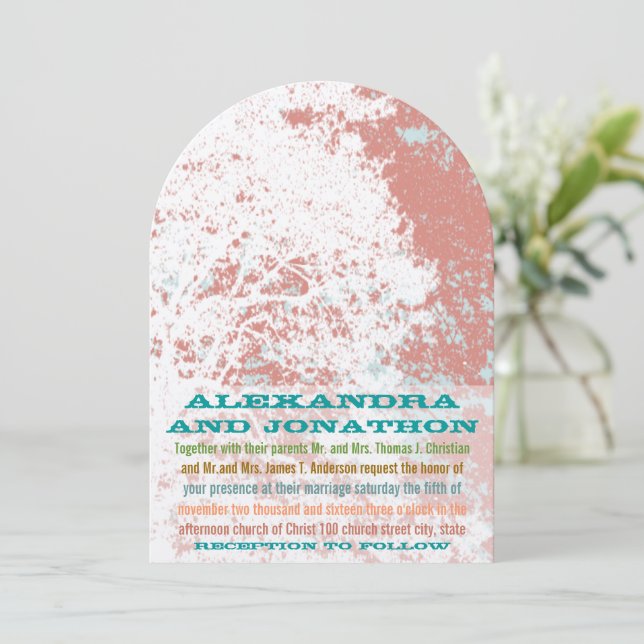 Western Saddle Forest Birch Coral Aquamarine Hochz Einladung (Stehend Vorderseite)