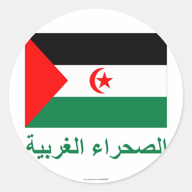 Western Sahara-Flagge mit arabischem Namen Runder Aufkleber (Vorderseite)