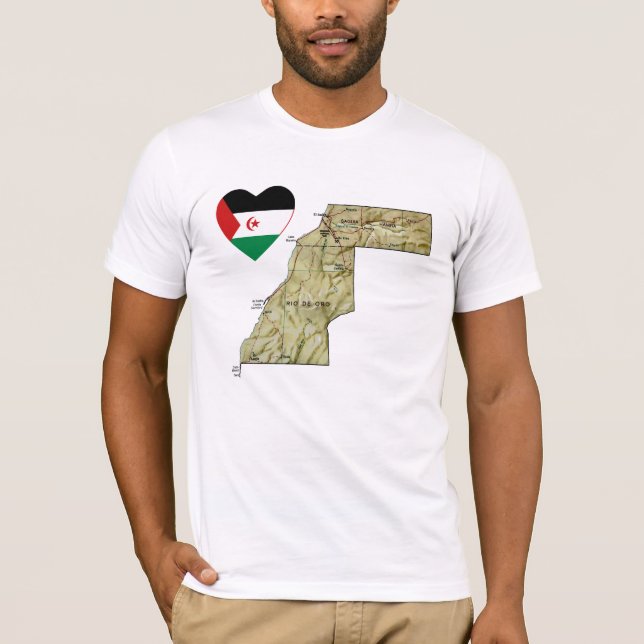 Western Sahara Flaggenherz und T - Shirt Karte (Vorderseite)