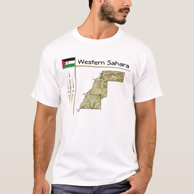 Western Sahara Karte + Flagge + Titel T - Shirt (Vorderseite)
