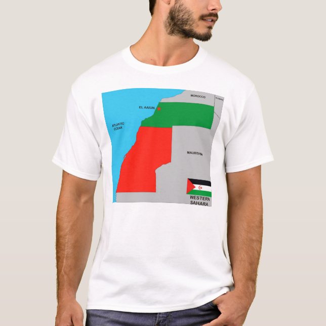 Western sahara Land politische schwarze Karte Flag T-Shirt (Vorderseite)