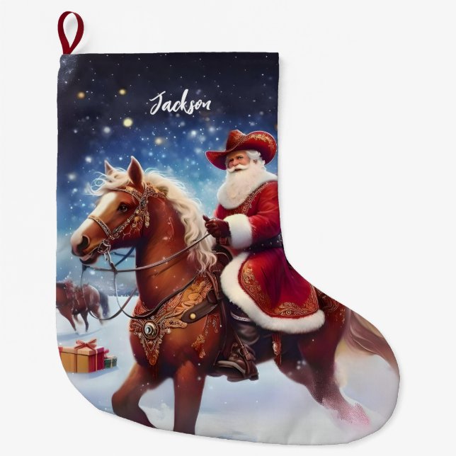 Western Santa Claus Reiten Großer Weihnachtsstrumpf (Vorderseite)