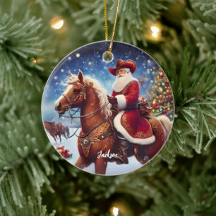 Western Santa Claus Reiten Keramik Ornament