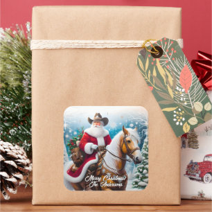 Western Santa Claus Reiten Palomino Weihnachten Quadratischer Aufkleber