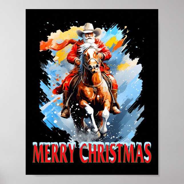 Western Santa Merry Weihnachten Poster (Vorne)